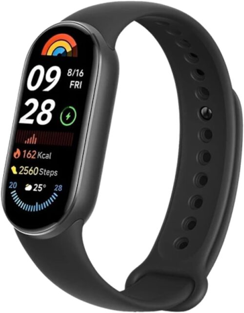 Xiaomi Smart Band 9 Fitness -Tracker, AMOLED -Display mit 1200 Nits, SP02 Tracking, Schlaf- und Herzfrequenzmonitor, Benachrichtigungen, 5ATM wasserdicht, Mi Fit App, Mitternachtsschwarz