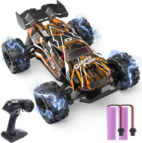DEERC-Fernbedienung kontrolliertes Auto, 2,4 GHz leuchtende RC-Autos mit 2 wiederaufladbaren Batterien für 40 Minuten Spielzeit, alle Terrain Off-Road Monster Truck Toy für Jungenkinder ab 8 Jahren