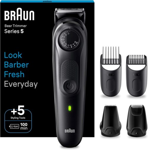 Braun BT5430 Bart Trimmer, Bart -Trimmer/Trimmer/Haarschneider für Männer, Haarschneider mit ultra scharfen Klinge, 40 Länge Einstellungen, Beutel, 100 Minuten drahtlose Laufzeit,