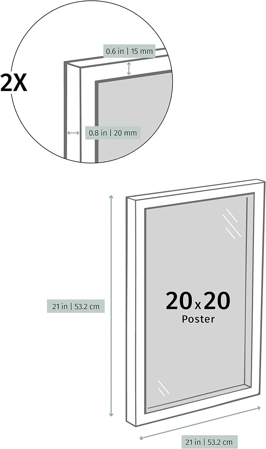Gegenüber Wall Solid Oak Photo Frame 20x20 Zoll Leicht, vielseitig und bruchfestes Wanddekor für Büro, Galerie und Zuhause – Bild 7