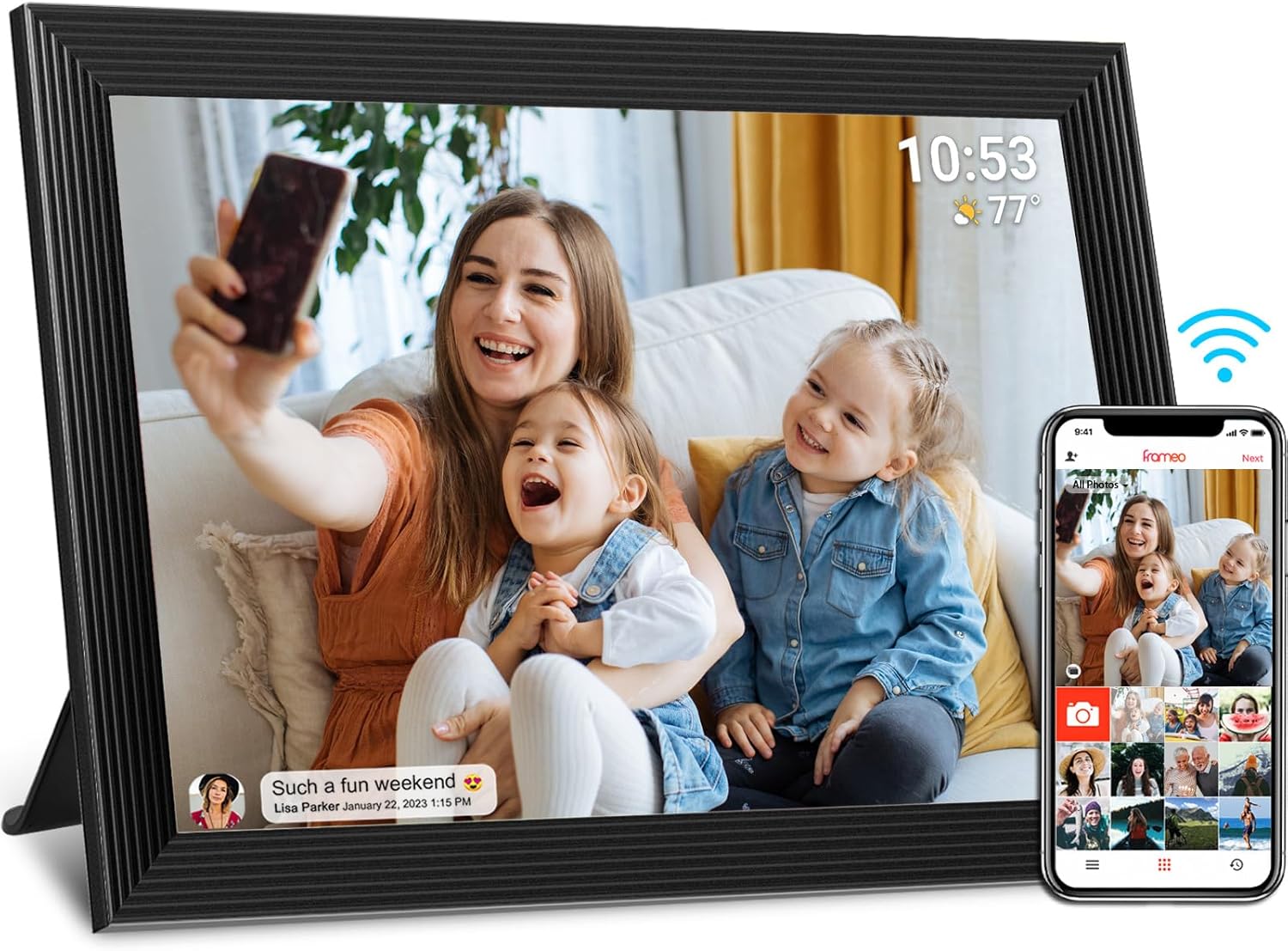 Digitaler Bilderrahmen WLAN 10,1 Zoll Digitaler Bilderrahmen, eingebauter 32 GB Speicher, 1280 x 800 IPS-LCD-Touchscreen, automatisch drehen, Teilen Sie Momente sofort über Frameo-App von überall aus