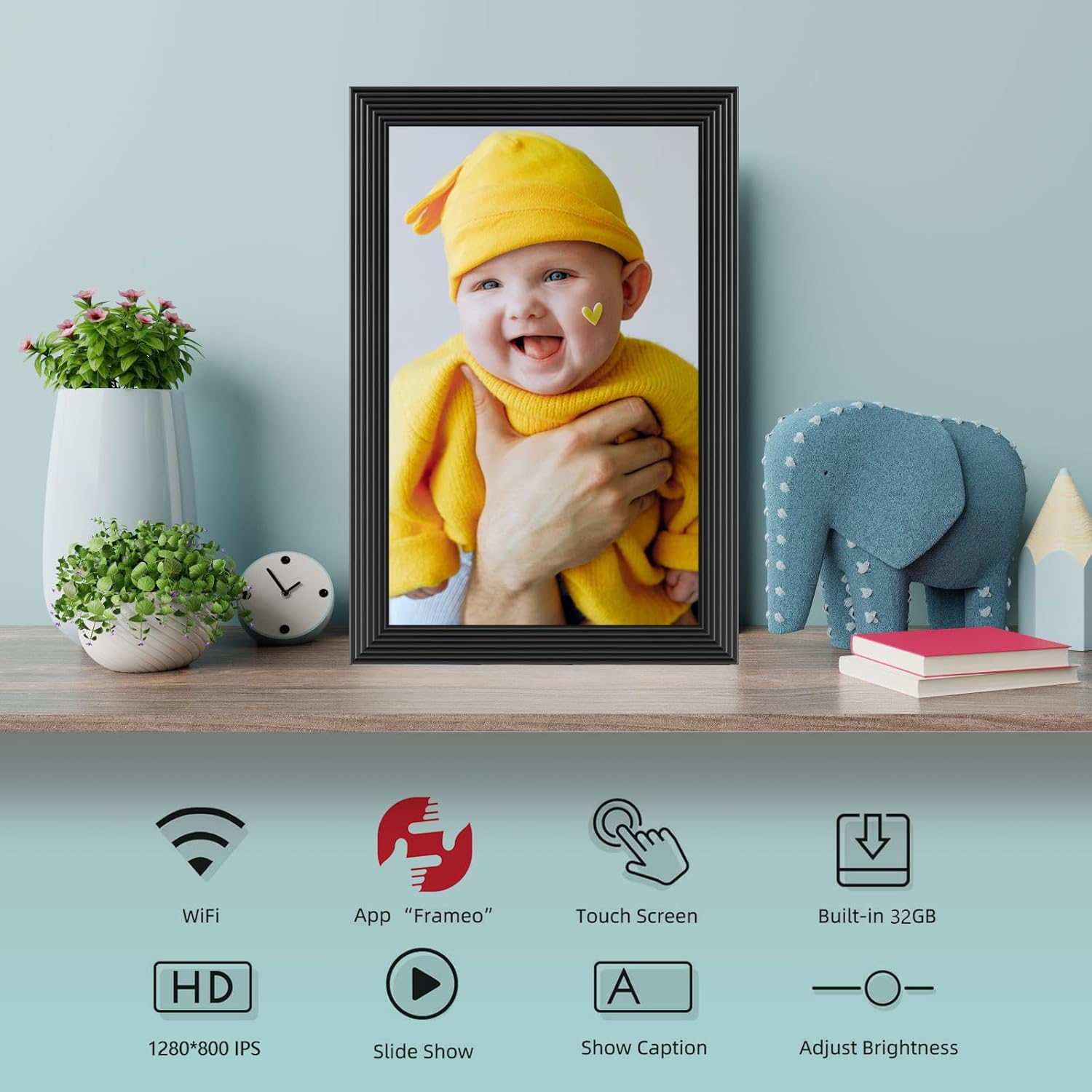 Digitaler Bilderrahmen WLAN 10,1 Zoll Digitaler Bilderrahmen, eingebauter 32 GB Speicher, 1280 x 800 IPS-LCD-Touchscreen, automatisch drehen, Teilen Sie Momente sofort über Frameo-App von überall aus – Bild 3