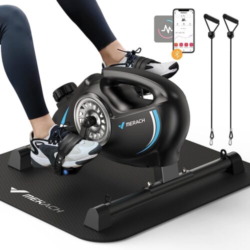 Merach Pedal Trainer, Leg Trainer für zu Hause, Mini-Übungsrad für Senioren mit 2 Widerstandsbändern und Nicht-Schlupfmatte, Heimtrainer, Fitness-Gerät für Zuhause, Büro, Raumsparung