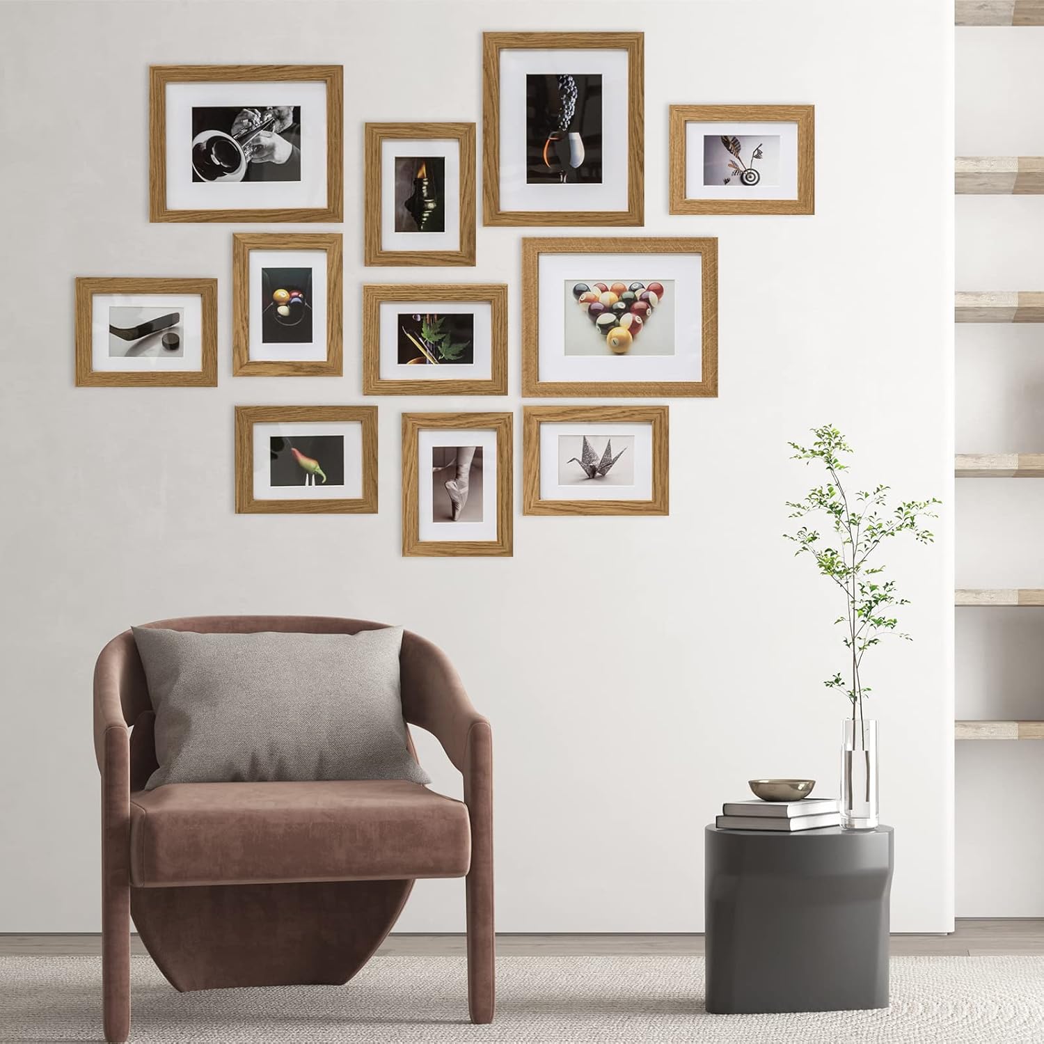 MUZILIFE COLLAGE FOTOSRECHT mit Mount für 11 Fotos, moderne, häusliche / familienbildende Bildwand, 8 Stück, 13 x 18 cm + 3 Stück 20 x 25 cm – Bild 3