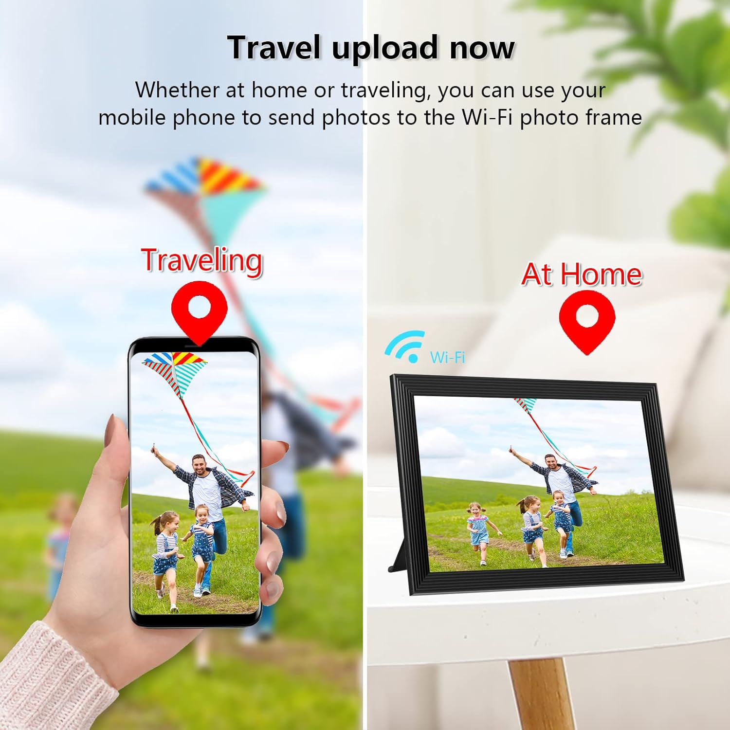 Digitaler Bilderrahmen WLAN 10,1 Zoll Digitaler Bilderrahmen, eingebauter 32 GB Speicher, 1280 x 800 IPS-LCD-Touchscreen, automatisch drehen, Teilen Sie Momente sofort über Frameo-App von überall aus – Bild 6
