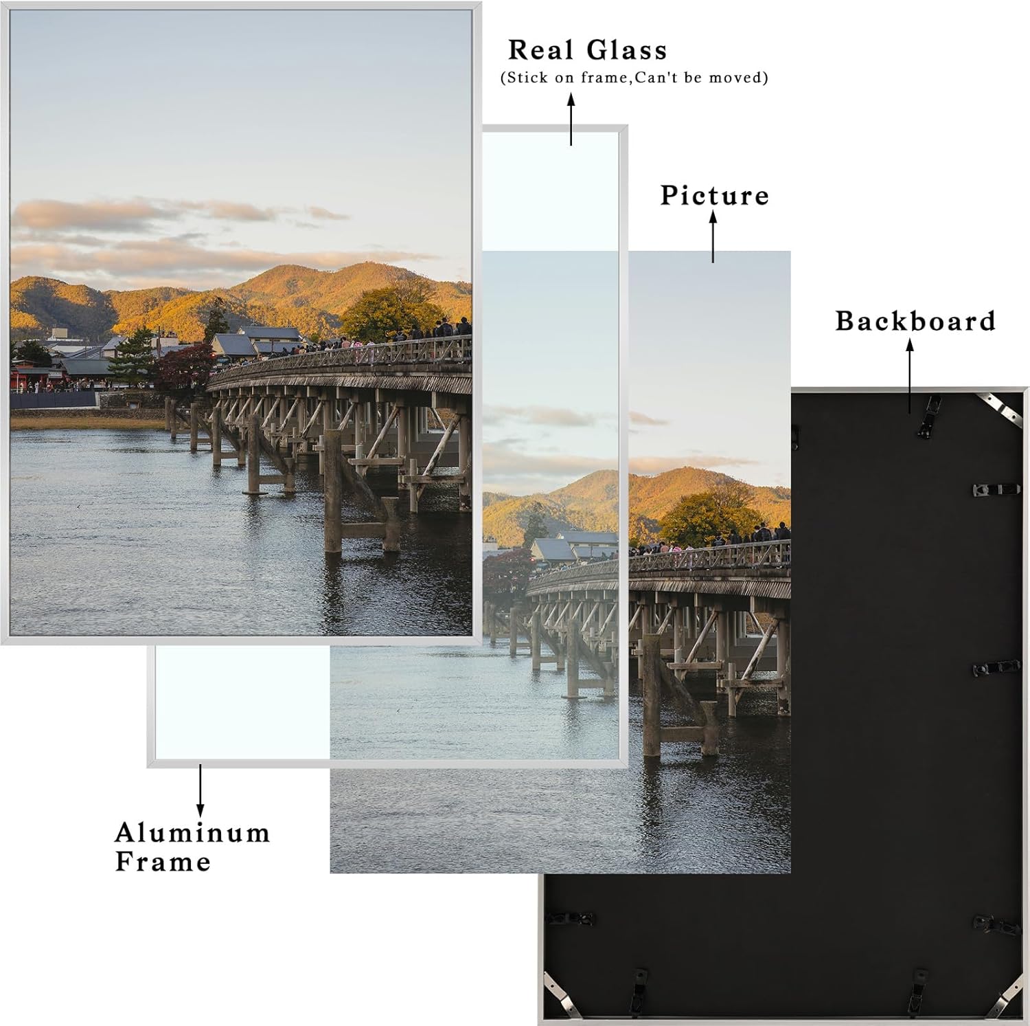 Frametory, 18 x 24 Zoll Aluminium Metall Wandmontage Rahmen für Drucke und Bilder mit echtem Glas (Silber, 4 Packung) – Bild 6