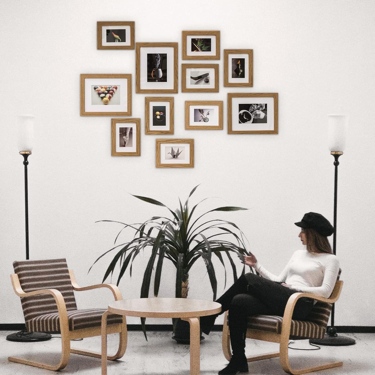 MUZILIFE COLLAGE FOTOSRECHT mit Mount für 11 Fotos, moderne, häusliche / familienbildende Bildwand, 8 Stück, 13 x 18 cm + 3 Stück 20 x 25 cm – Bild 2